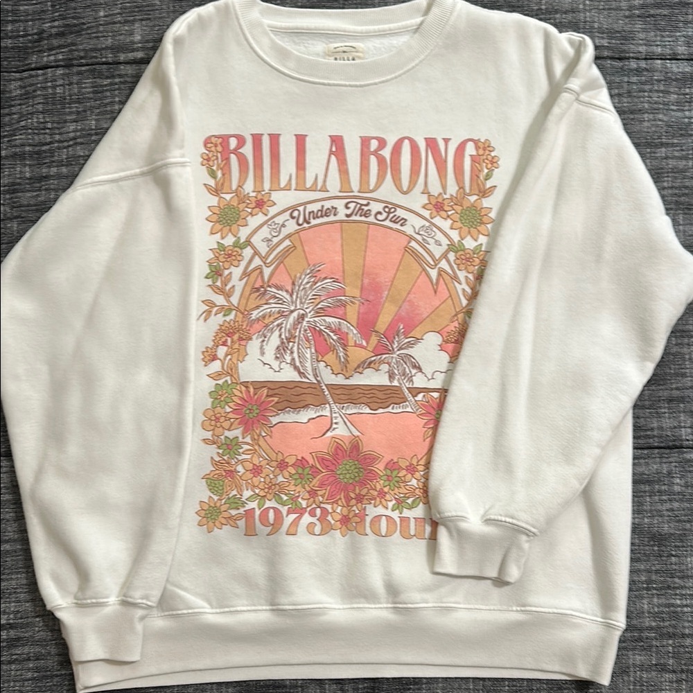Billabong Pink and White Crew Neck Sweater